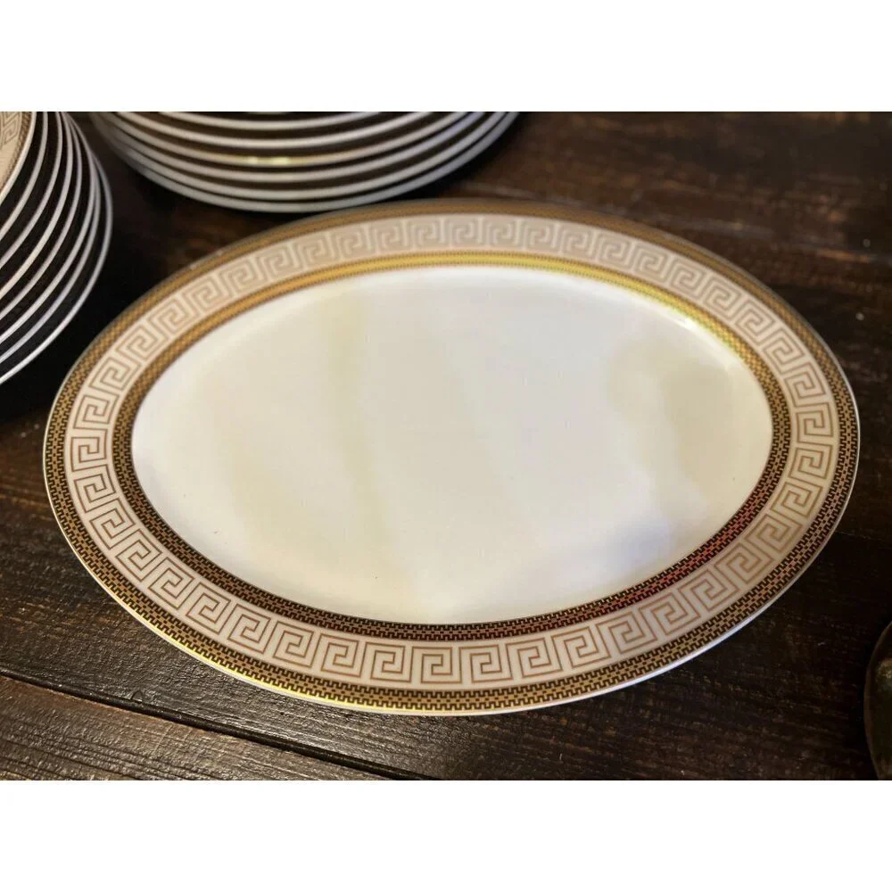 28 Piece Vintage Chattanooga Dining Set with Gold Greek Key Accents
